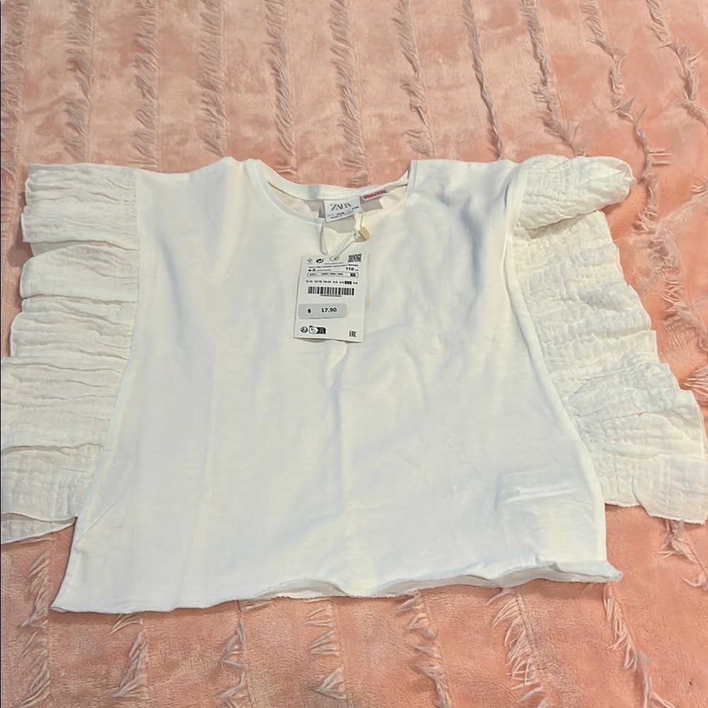 Zara Kids White Ruffle Sleeve Top
